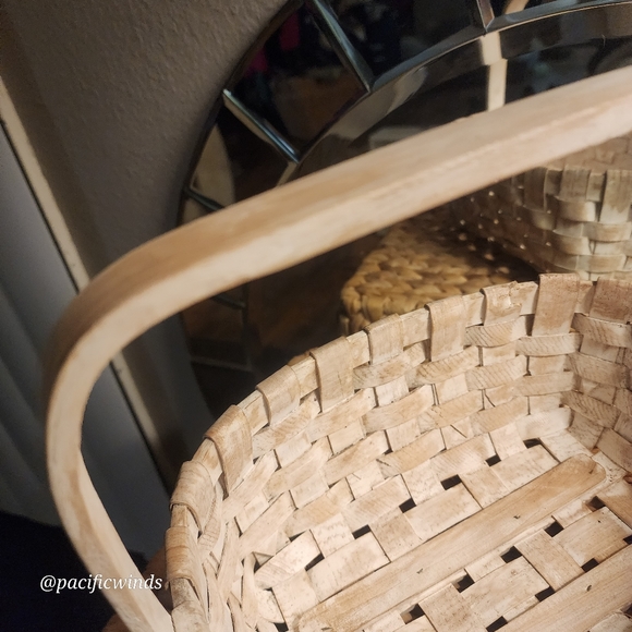 ASH WOOD VINTAGE WOVEN WHITEWASHED BASKET GATHERING BASKET - Picture 4 of 10